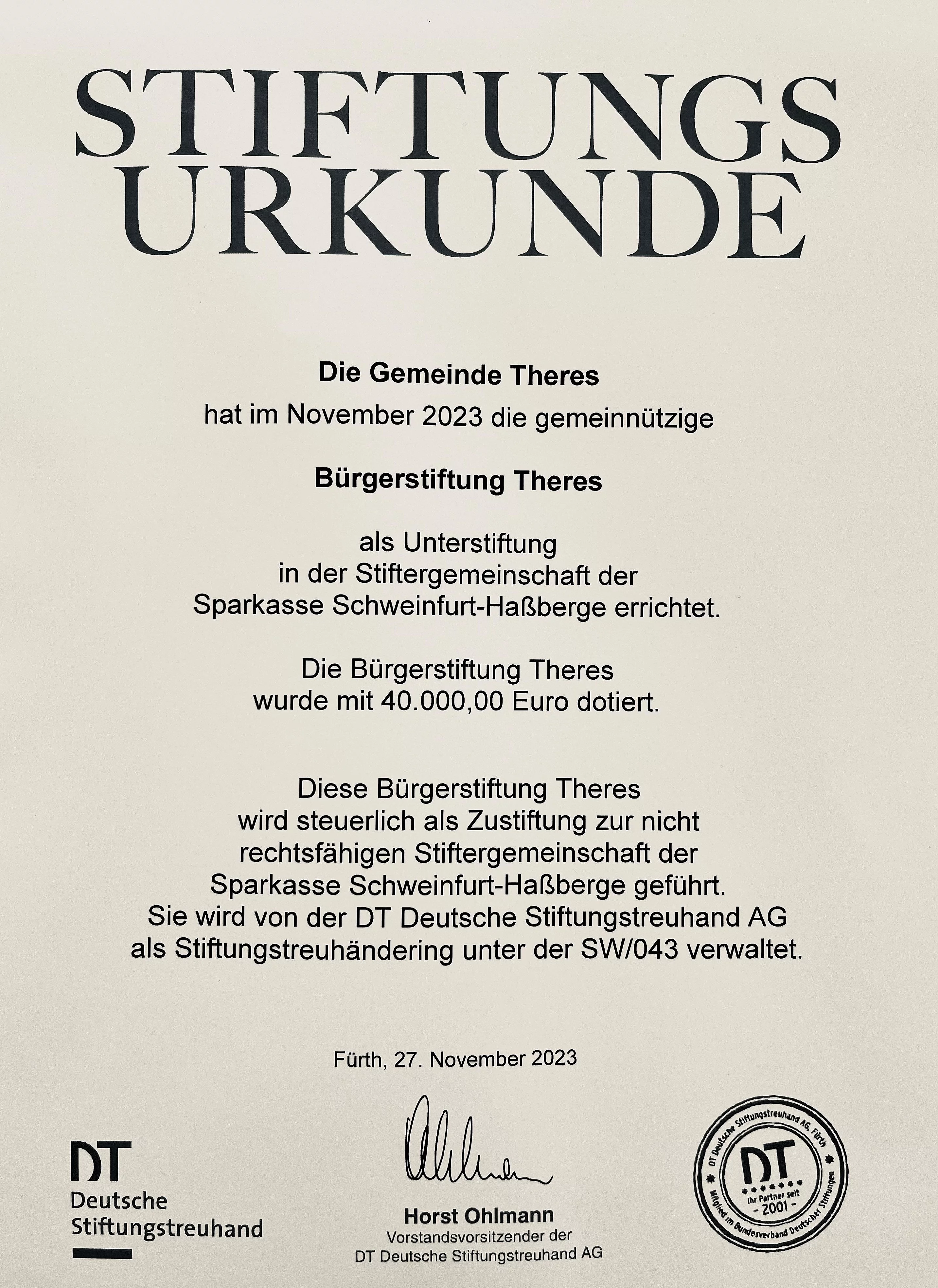 Stiftungsurkunde der Bürgerstiftung