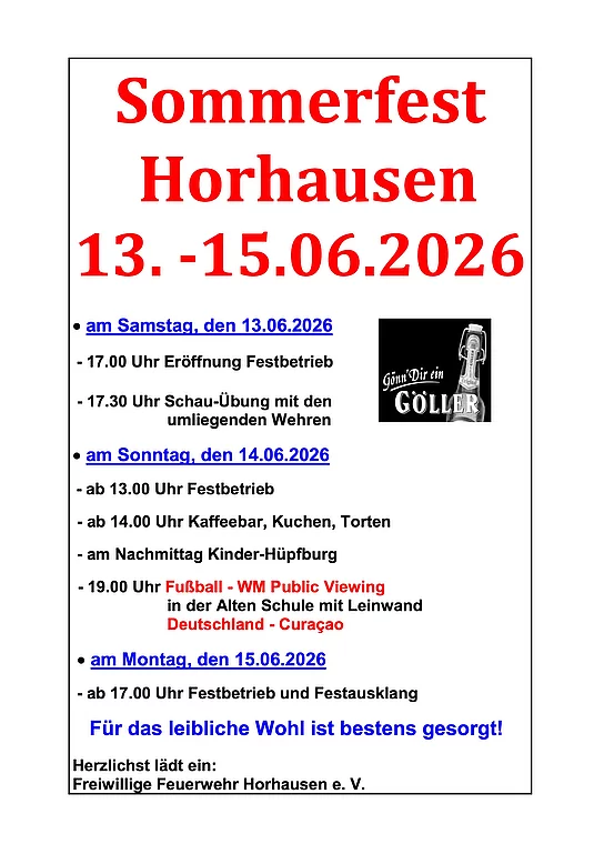 Plakat Sommerfest FF Horhausen 2026
